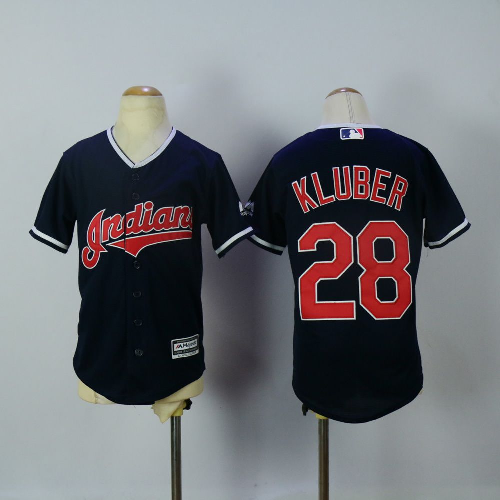 Youth Cleveland Indians #28 Kluber Blue MLB Jerseys